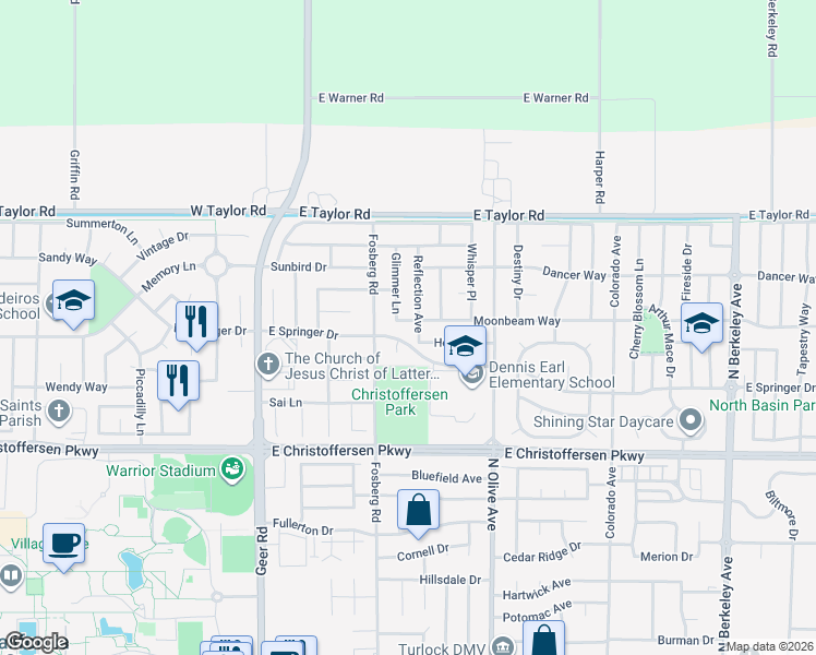 map of restaurants, bars, coffee shops, grocery stores, and more near in Turlock