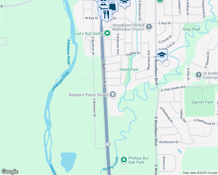 map of restaurants, bars, coffee shops, grocery stores, and more near 107 East Park Lane Street in Derby