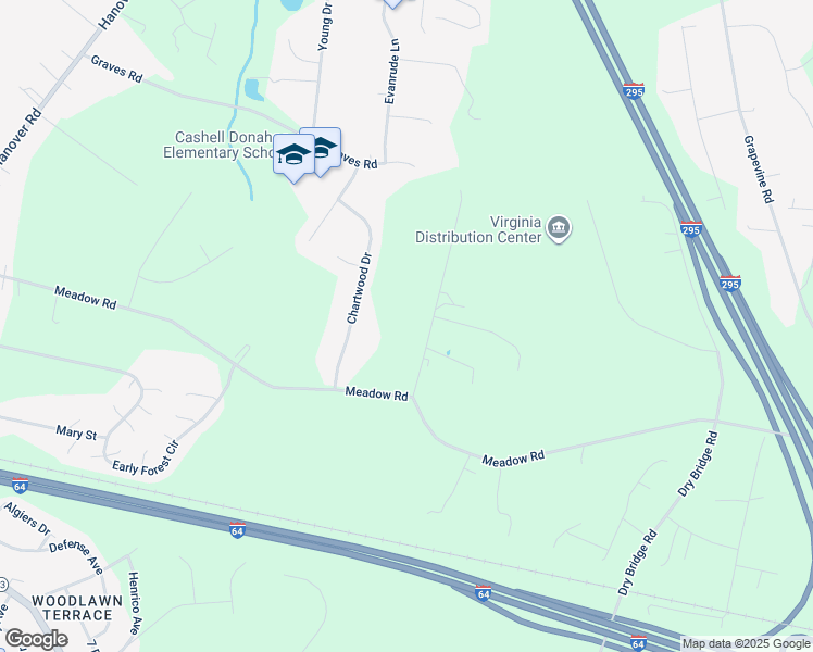 map of restaurants, bars, coffee shops, grocery stores, and more near 267 Boxwood Drive in Sandston
