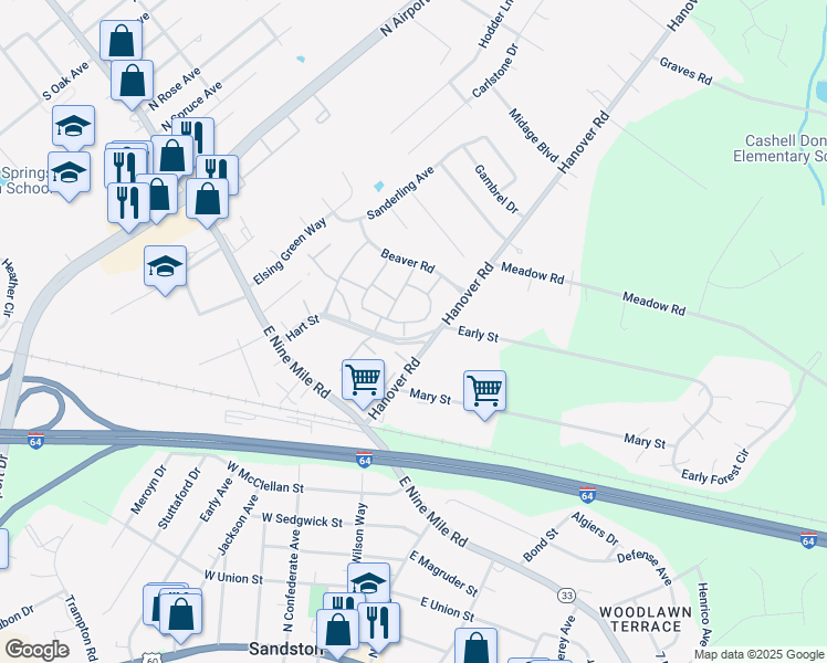 map of restaurants, bars, coffee shops, grocery stores, and more near 1921 Repp Court in Henrico