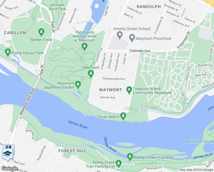 map of restaurants, bars, coffee shops, grocery stores, and more near 1715 Georgia Avenue in Richmond