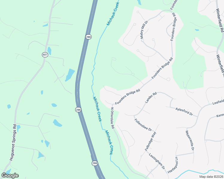 map of restaurants, bars, coffee shops, grocery stores, and more near 16133 Founders Bridge Terrace in Midlothian