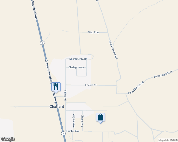 map of restaurants, bars, coffee shops, grocery stores, and more near 175 Chidago Way in Bishop