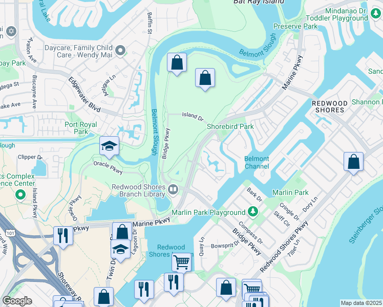 map of restaurants, bars, coffee shops, grocery stores, and more near 461 Cork Harbour Circle in Redwood City