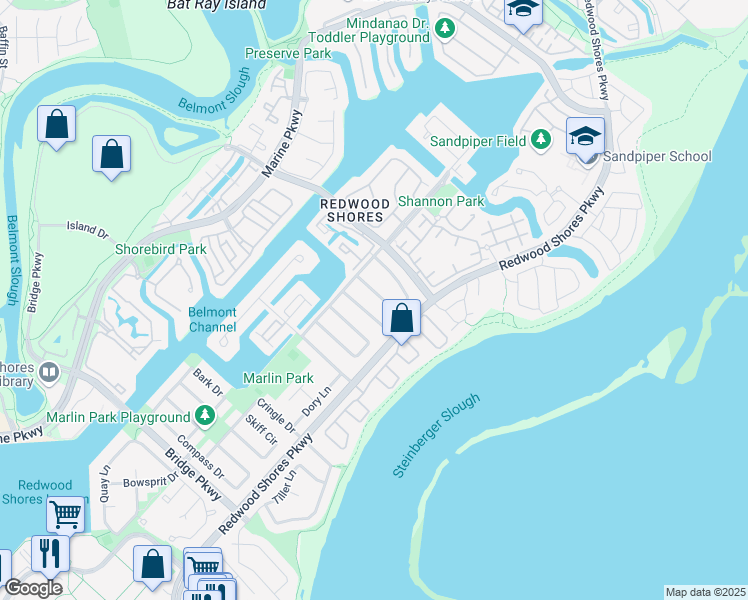 map of restaurants, bars, coffee shops, grocery stores, and more near 577 Anchor Circle in Redwood City