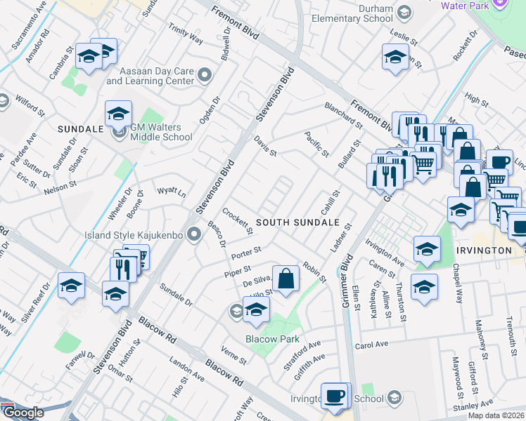 map of restaurants, bars, coffee shops, grocery stores, and more near 40227 Laiolo Road in Fremont