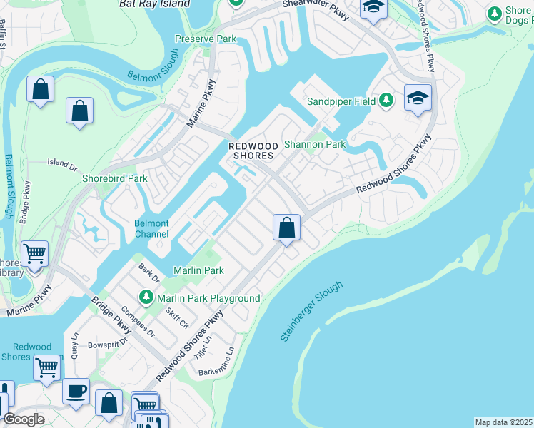 map of restaurants, bars, coffee shops, grocery stores, and more near 577 Anchor Circle in Redwood City