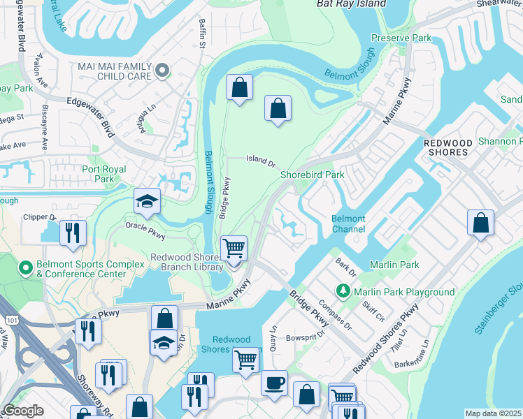 map of restaurants, bars, coffee shops, grocery stores, and more near 473 Cork Harbour Circle in Redwood City