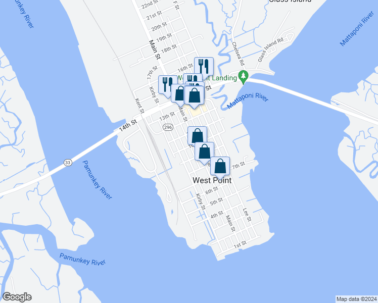 map of restaurants, bars, coffee shops, grocery stores, and more near 905 9th Street in West Point