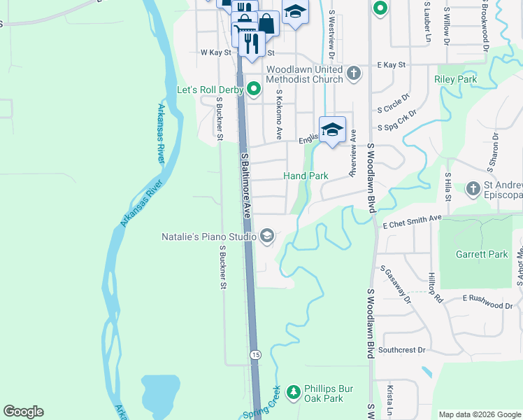 map of restaurants, bars, coffee shops, grocery stores, and more near 107 East Park Lane Street in Derby