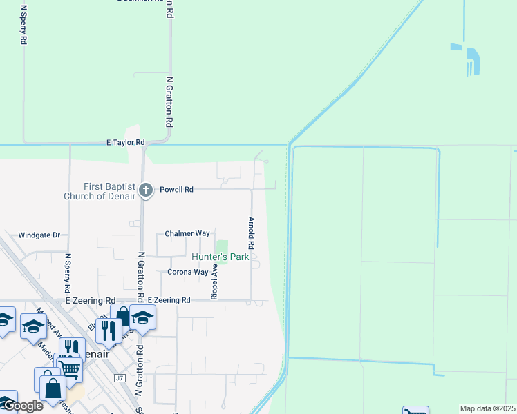 map of restaurants, bars, coffee shops, grocery stores, and more near 4424 Arnold Road in Denair
