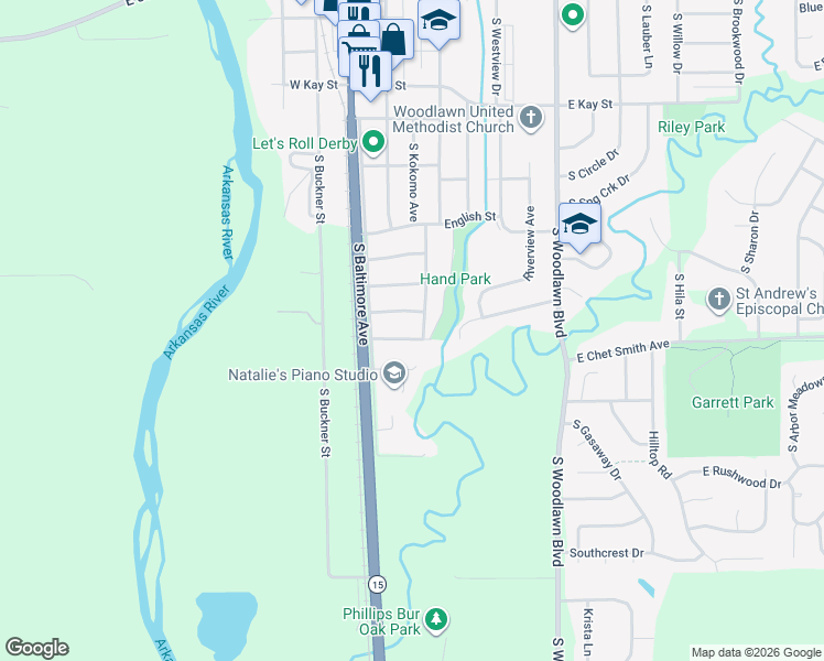 map of restaurants, bars, coffee shops, grocery stores, and more near 221 East Park Lane Street in Derby