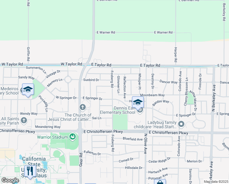 map of restaurants, bars, coffee shops, grocery stores, and more near 4460 Fosberg Road in Turlock