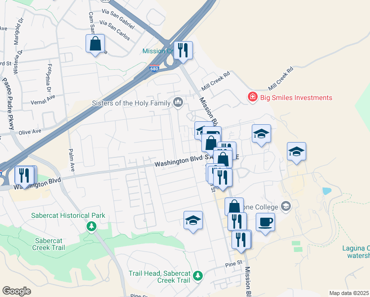 map of restaurants, bars, coffee shops, grocery stores, and more near 260 Bryant Cmn in Fremont