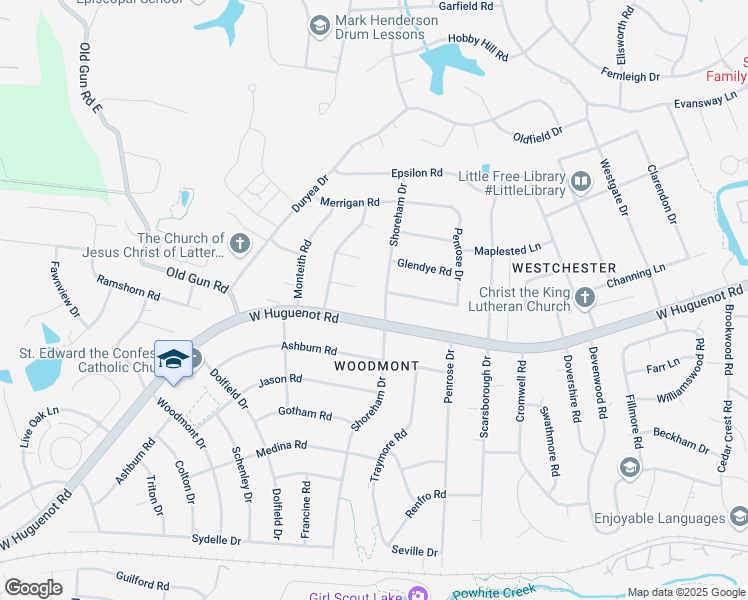map of restaurants, bars, coffee shops, grocery stores, and more near 2900 Shoreham Drive in Richmond