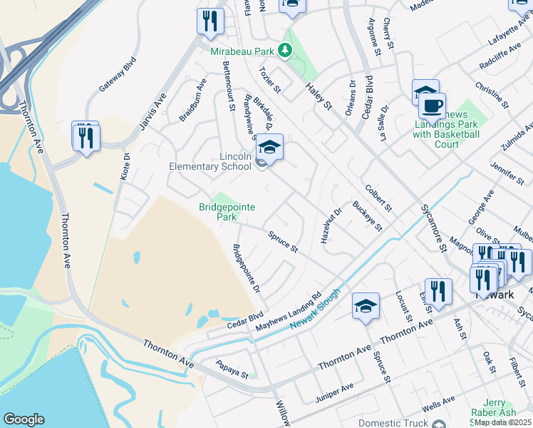 map of restaurants, bars, coffee shops, grocery stores, and more near 7873 Shorehaven Avenue in Newark