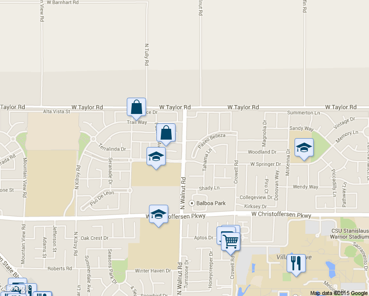 map of restaurants, bars, coffee shops, grocery stores, and more near 4500 Millerton Way in Turlock