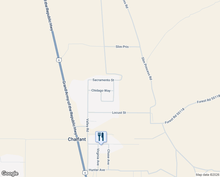 map of restaurants, bars, coffee shops, grocery stores, and more near 175 Chidago Way in Bishop