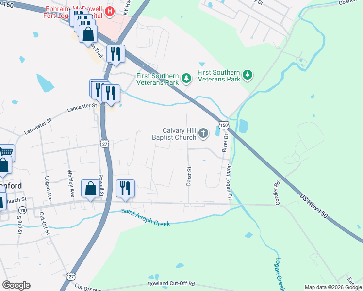 map of restaurants, bars, coffee shops, grocery stores, and more near 136 Doris Street in Stanford
