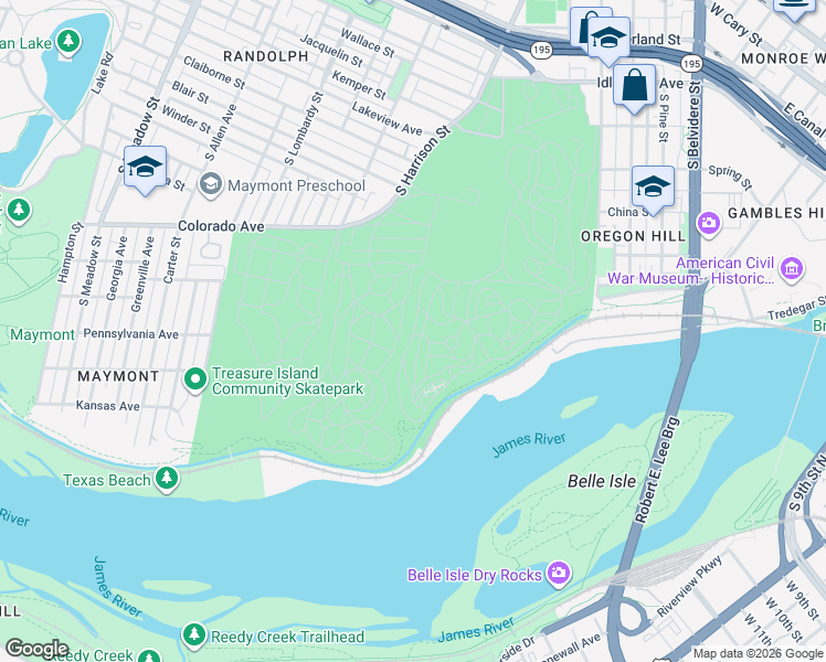 map of restaurants, bars, coffee shops, grocery stores, and more near 412 South Cherry Street in Richmond