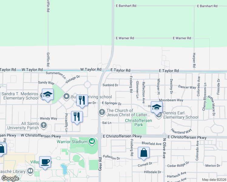 map of restaurants, bars, coffee shops, grocery stores, and more near 4566 Reinholz Avenue in Turlock
