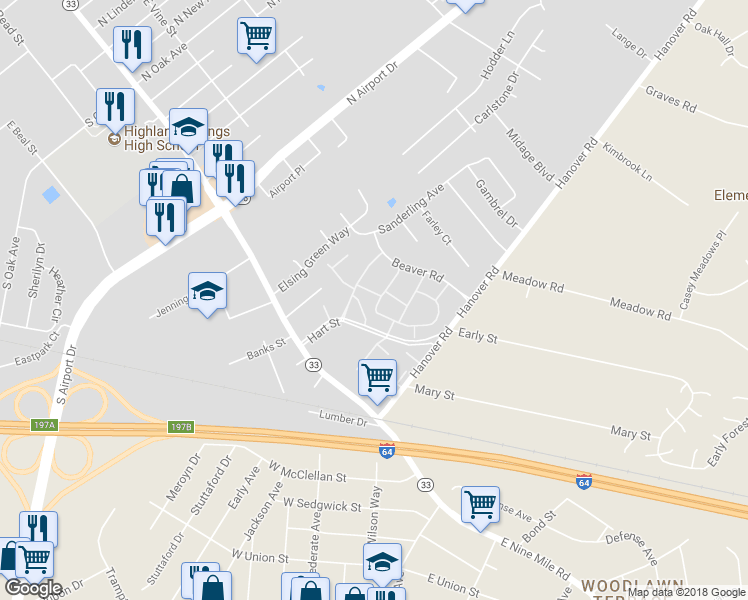 map of restaurants, bars, coffee shops, grocery stores, and more near 1819 Regal Drive in Henrico