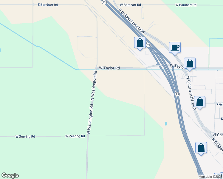 map of restaurants, bars, coffee shops, grocery stores, and more near 4512 North Washington Road in Turlock