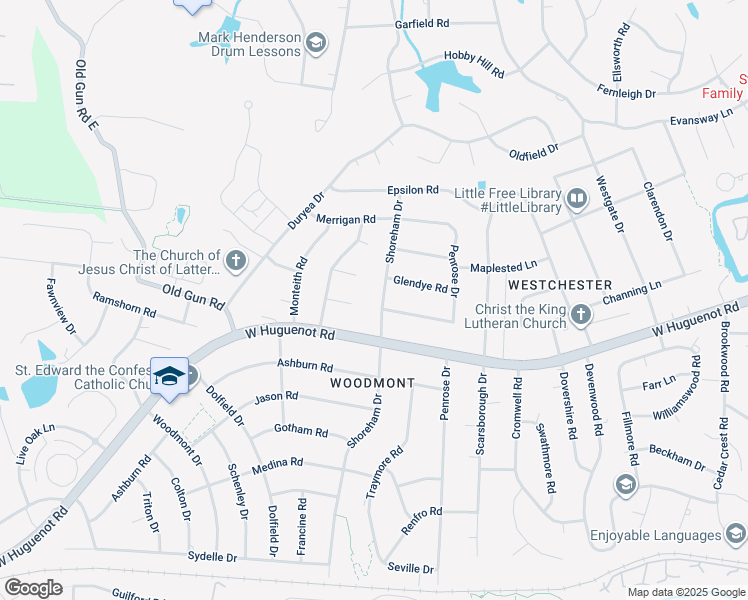 map of restaurants, bars, coffee shops, grocery stores, and more near 2900 Shoreham Drive in Richmond