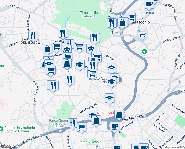 map of restaurants, bars, coffee shops, grocery stores, and more near 57 Via Pietra dell'Ova in Catania