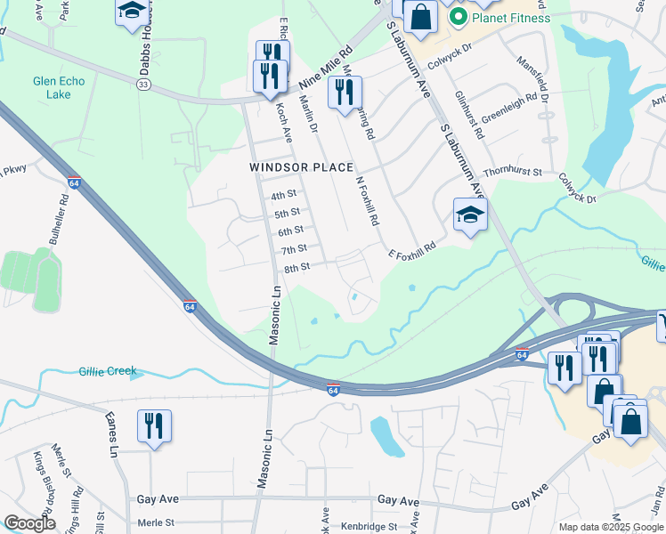 map of restaurants, bars, coffee shops, grocery stores, and more near 800 Grayfox Drive in Richmond