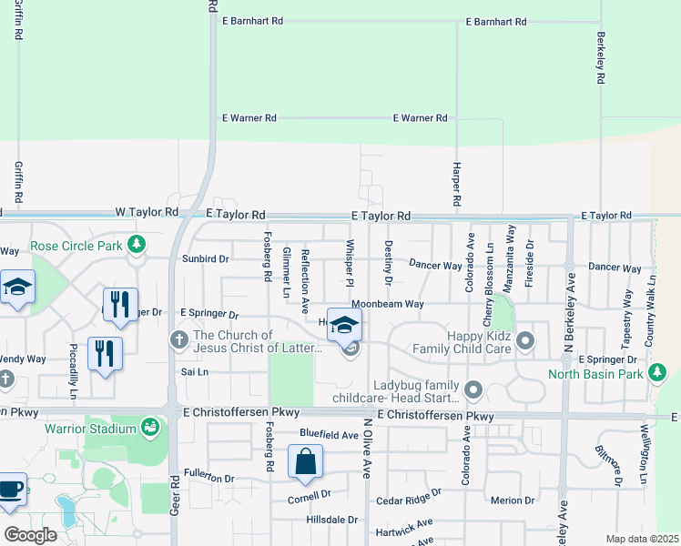 map of restaurants, bars, coffee shops, grocery stores, and more near 673 Candlestick Court in Turlock