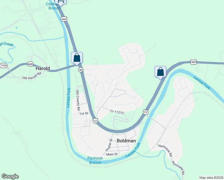 map of restaurants, bars, coffee shops, grocery stores, and more near Left Fork Penhook Branch Road in Floyd