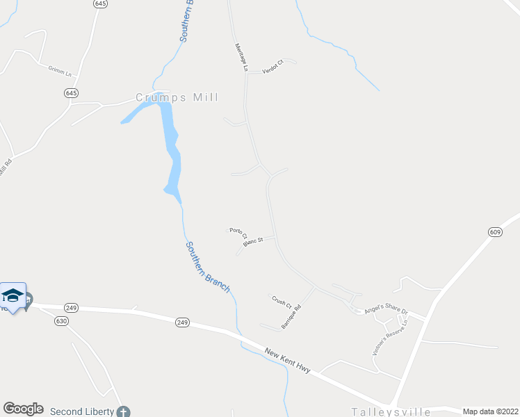 map of restaurants, bars, coffee shops, grocery stores, and more near 9204 Angel's Share Drive in New Kent