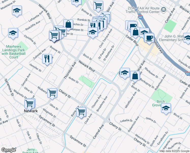 map of restaurants, bars, coffee shops, grocery stores, and more near 6198 Civic Terrace Avenue in Newark