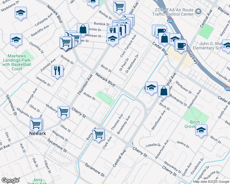 map of restaurants, bars, coffee shops, grocery stores, and more near 6198 Civic Terrace Avenue in Newark