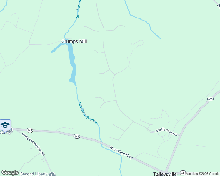 map of restaurants, bars, coffee shops, grocery stores, and more near 9204 Angel's Share Drive in New Kent