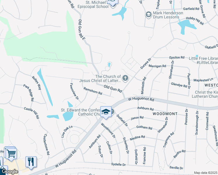 map of restaurants, bars, coffee shops, grocery stores, and more near 3204 Old Gun Road in Midlothian