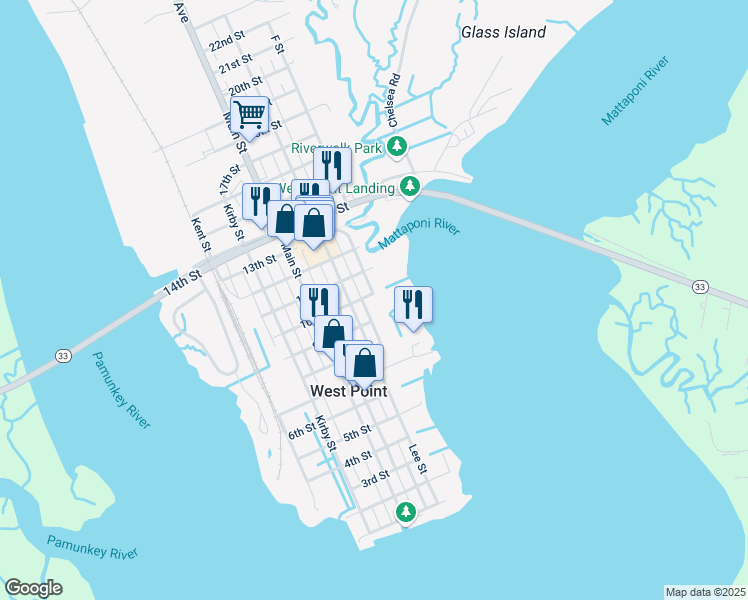 map of restaurants, bars, coffee shops, grocery stores, and more near 528 10th Street in West Point