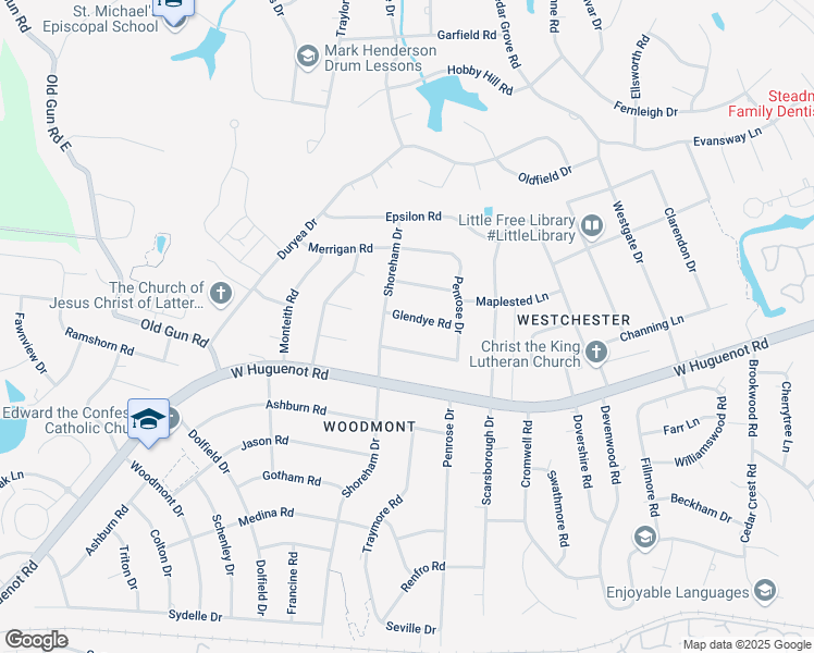 map of restaurants, bars, coffee shops, grocery stores, and more near 10245 Glendye Rd in Richmond
