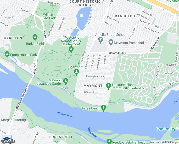 map of restaurants, bars, coffee shops, grocery stores, and more near 1606 Georgia Avenue in Richmond