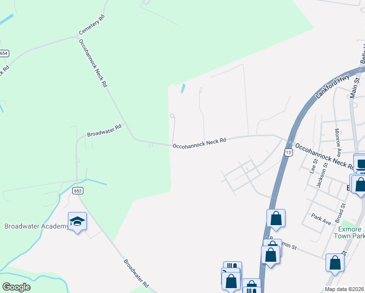 map of restaurants, bars, coffee shops, grocery stores, and more near 11177 Occohannock Neck Road in Exmore