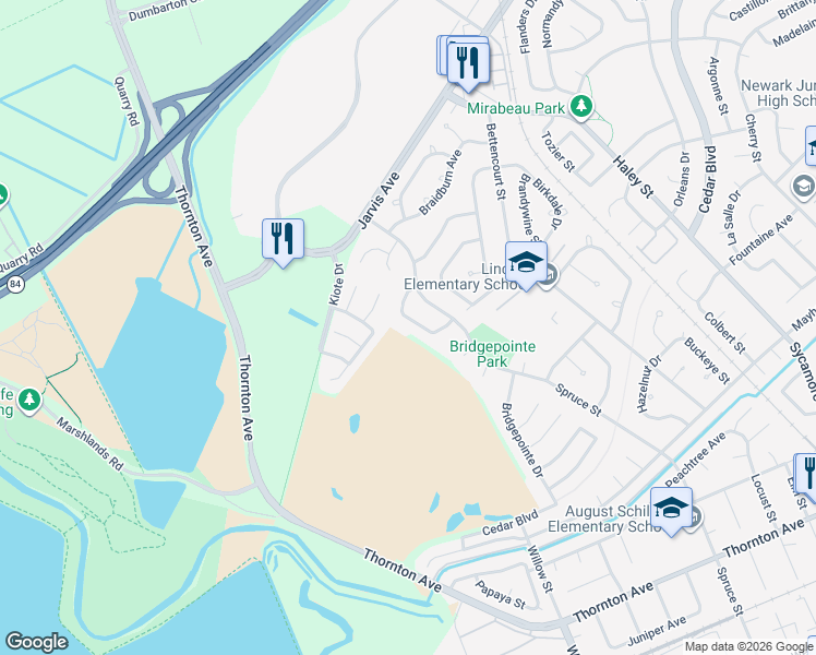 map of restaurants, bars, coffee shops, grocery stores, and more near 8153 Merion Drive in Newark