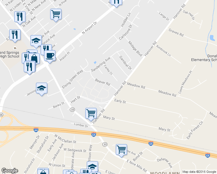 map of restaurants, bars, coffee shops, grocery stores, and more near 409 Adamson Street in Henrico