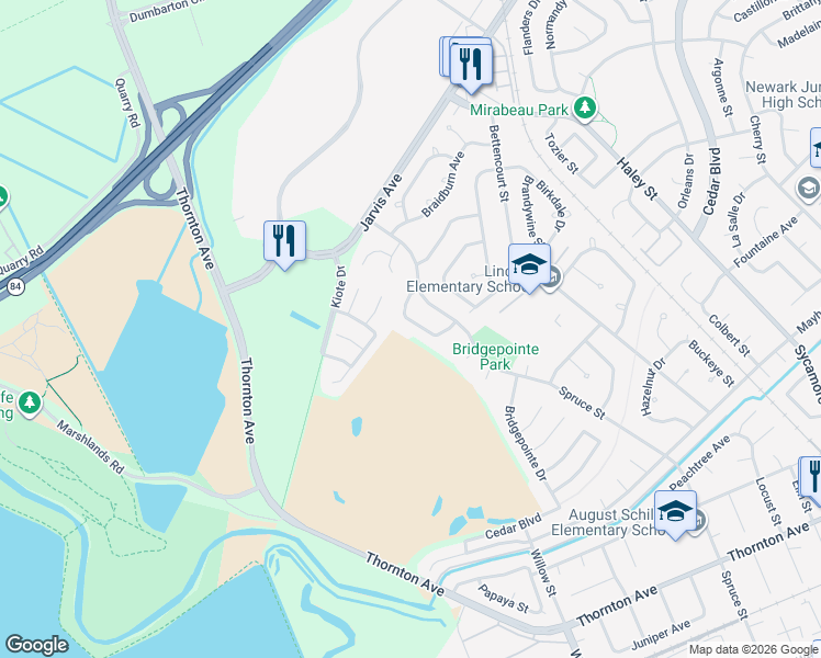 map of restaurants, bars, coffee shops, grocery stores, and more near 8153 Merion Drive in Newark