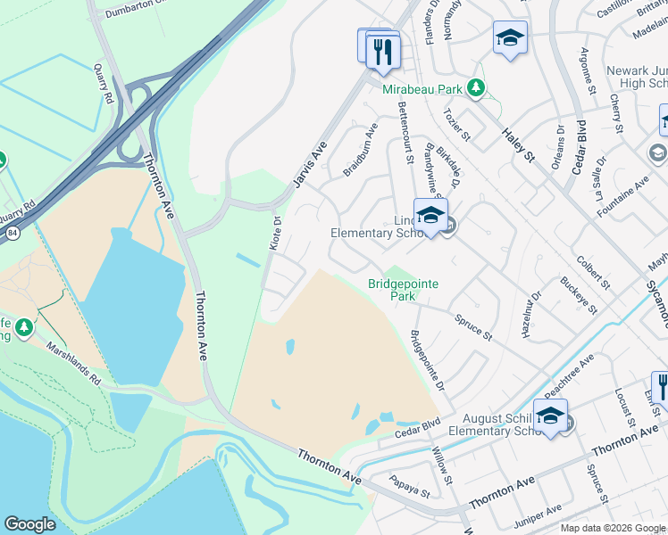 map of restaurants, bars, coffee shops, grocery stores, and more near 8153 Merion Drive in Newark
