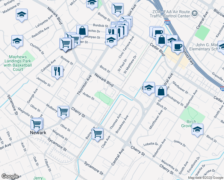 map of restaurants, bars, coffee shops, grocery stores, and more near 6272 Civic Terrace Avenue in Newark