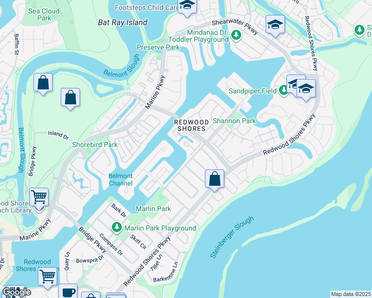 map of restaurants, bars, coffee shops, grocery stores, and more near 755 Barnegat Lane in Redwood City