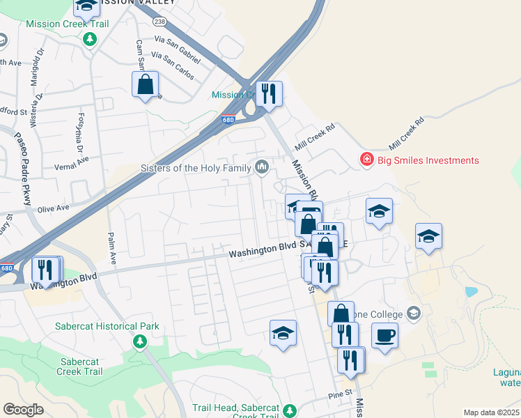 map of restaurants, bars, coffee shops, grocery stores, and more near 401 Emerson Street in Fremont