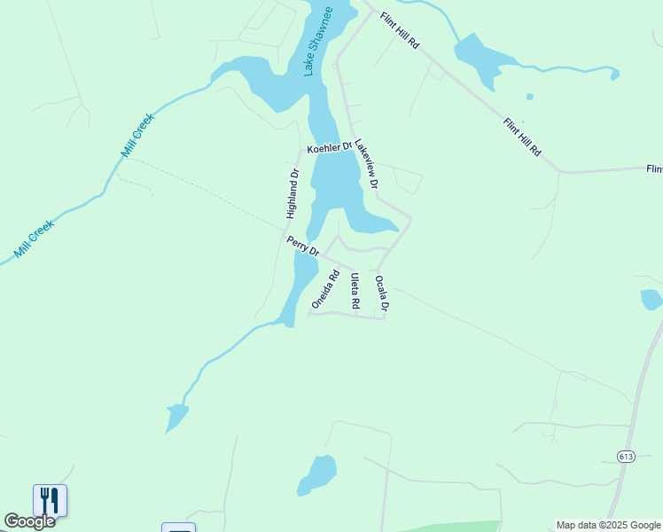 map of restaurants, bars, coffee shops, grocery stores, and more near 2013 Oneida Road in Powhatan