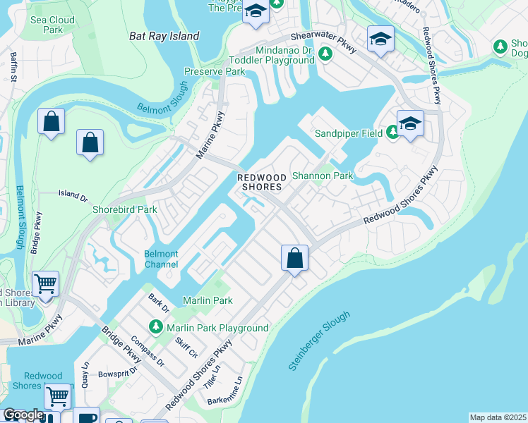 map of restaurants, bars, coffee shops, grocery stores, and more near 755 Barnegat Lane in Redwood City